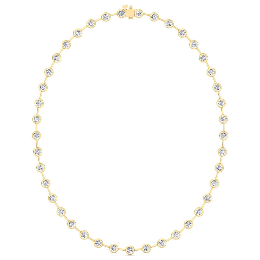 Bezel Set Round Natural Diamond Bar Necklace Yellow Gold 14K 18K