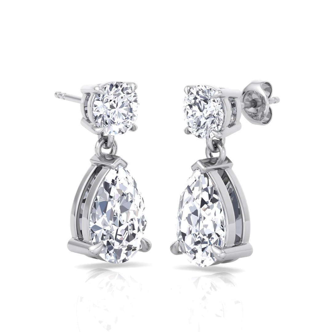 Round and Pear Shape Natural Diamond Drop Earrings