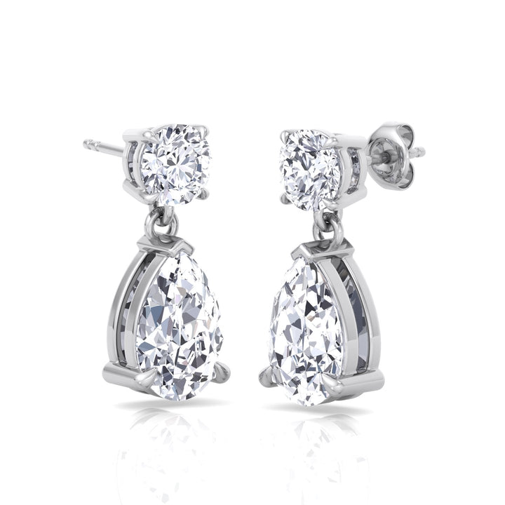 Round and Pear Shape Natural Diamond Drop Earrings