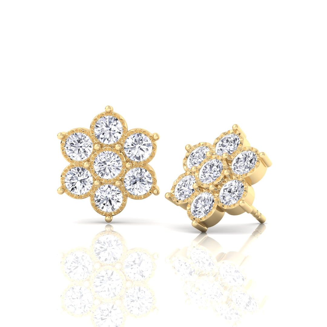 Vintage Style Natural Diamond Flower Earrings Yellow Gold 14K 18K