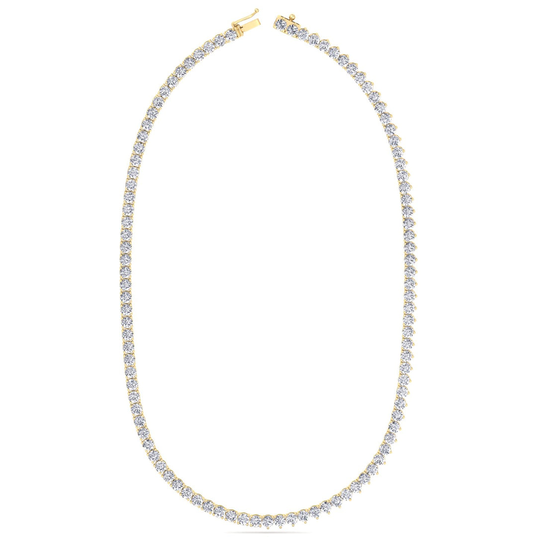 Double Setting Natural Diamond Tennis Necklace (3-Prong & 4-Prong) in 14K Solid Gold Yellow single latch clasp