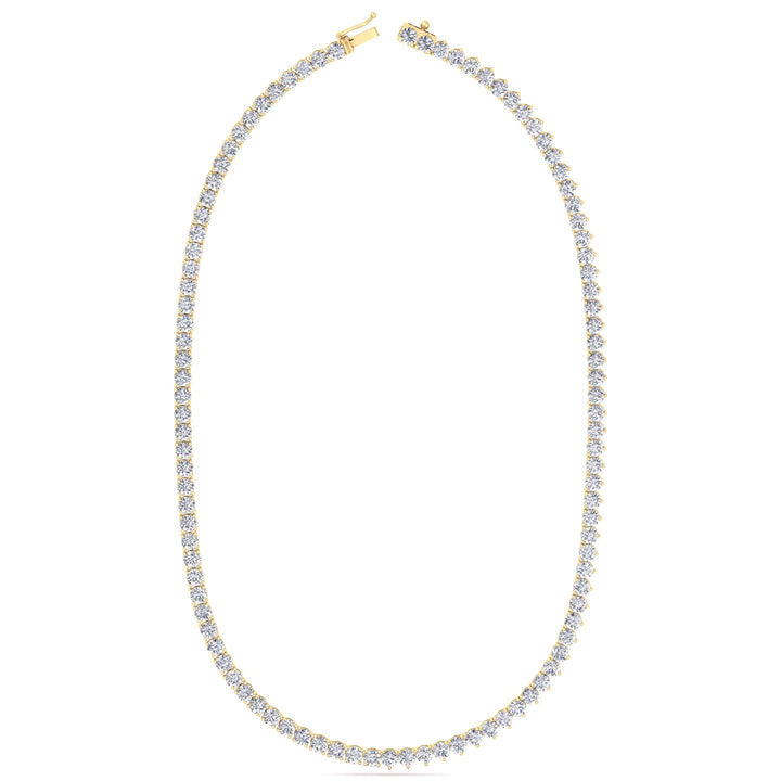 Double Setting Natural Diamond Tennis Necklace (3-Prong & 4-Prong) in 14K Solid Gold Yellow single latch clasp