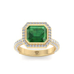 Natural Green Emerald Halo Engagement Ring With Pave Band YG 3