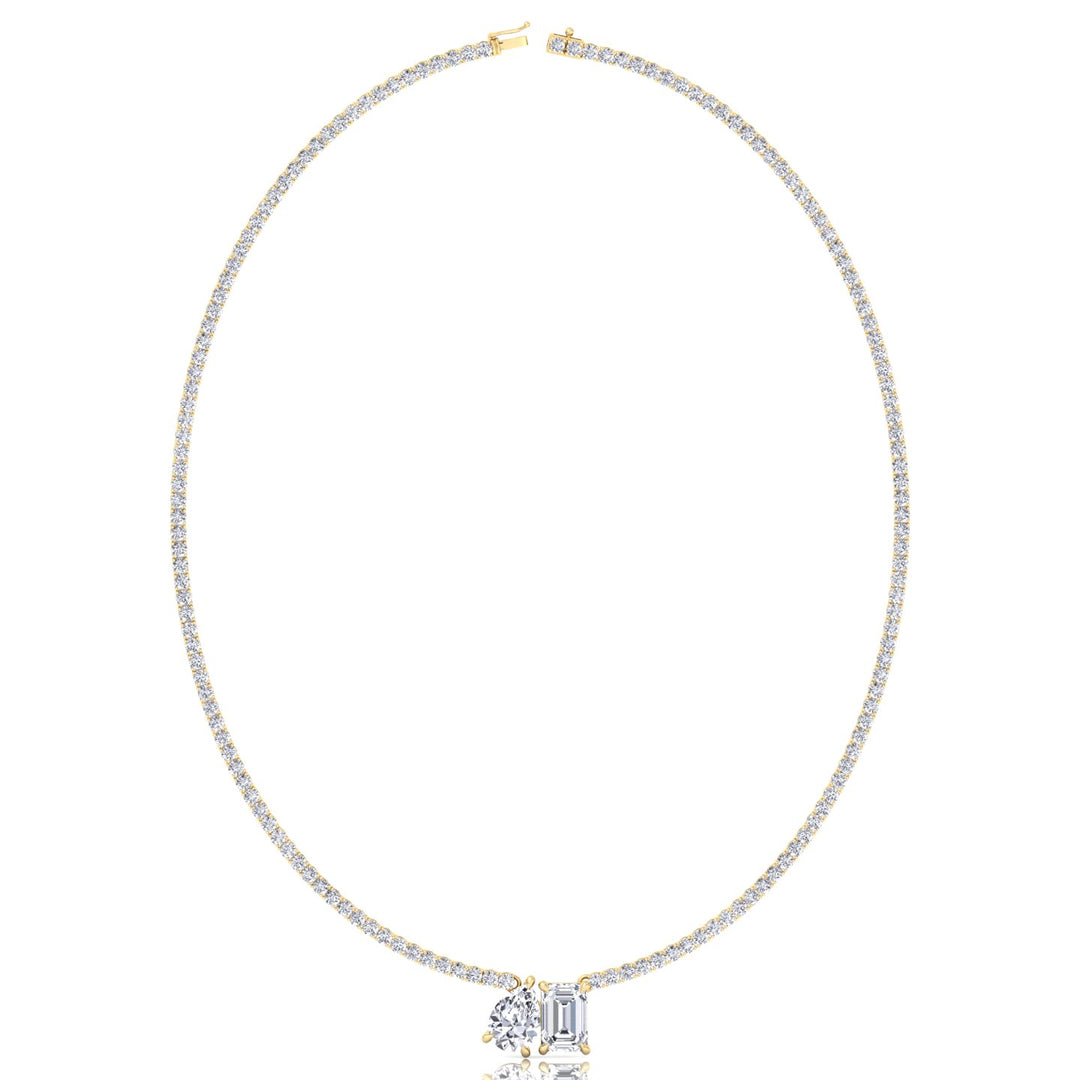 Toi Et Moi Pear and Emerald Natural Diamond Tennis Necklace