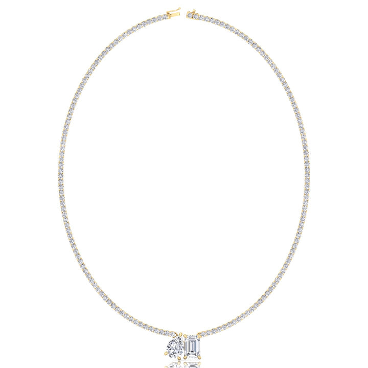 Toi Et Moi Pear and Emerald Natural Diamond Tennis Necklace