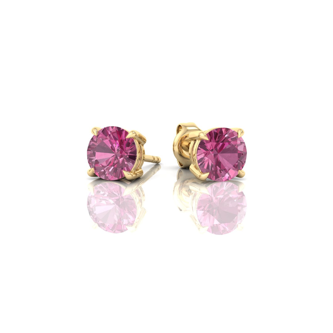 4 Prong Round Shape Natural Pink Sapphire Studs