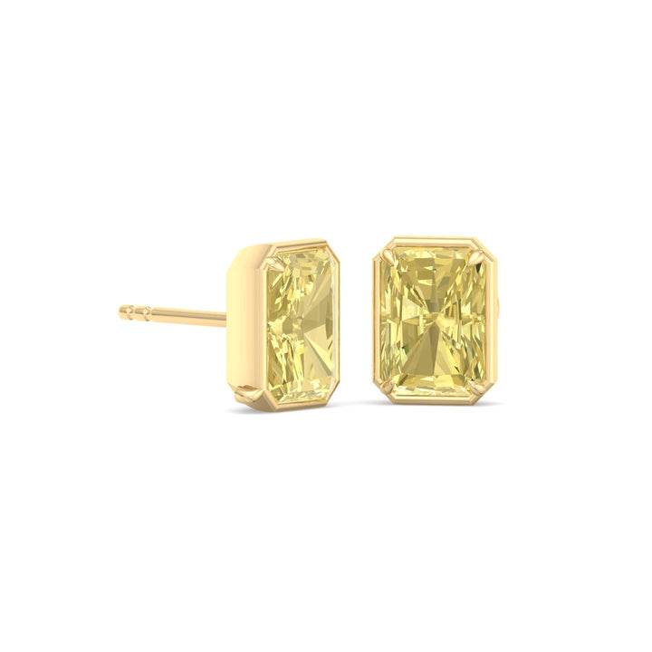 Natural Fancy Yellow Radiant Cut Diamond Studs Yellow Gold 18K