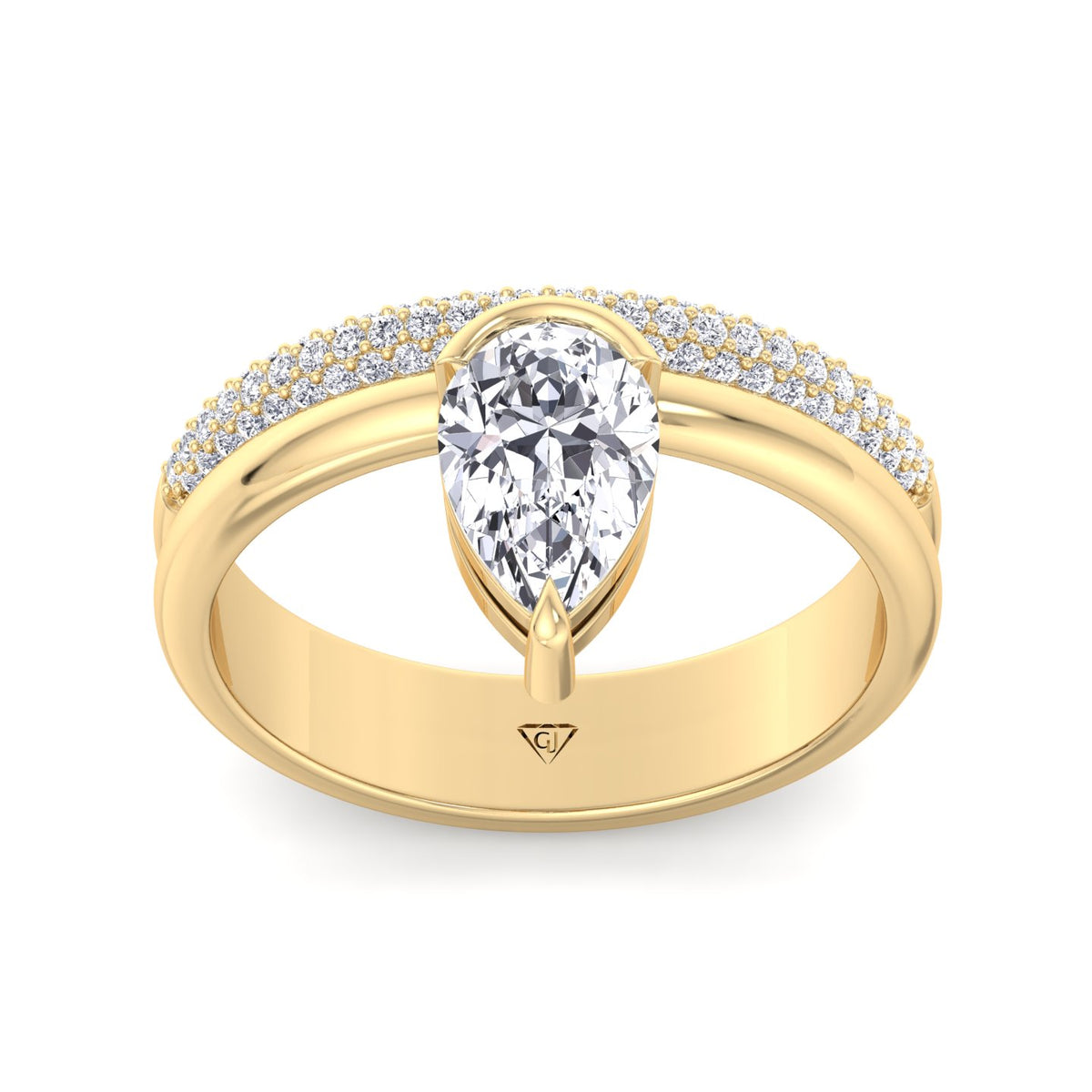 Zelie - Floating Pear Shape Diamond Double Band Engagement Ring - Gem Jewelers Co