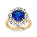 Valeria - Cushion Shape Blue Sapphire Engagement Ring With Oval and Marquise Diamond Side Stones - Gem Jewelers Co