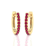 Natural Red Ruby Round Shape Huggie Hoop Earring Yellow Gold 14K