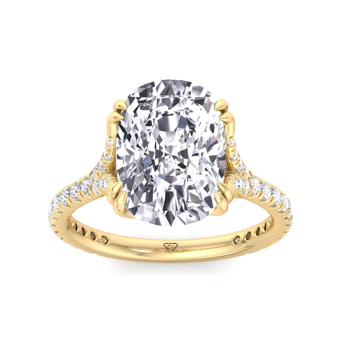 Augusta - Elongated Cushion Shape Double Claw Diamond Engagement Ring with Pave Band - Gem Jewelers Co