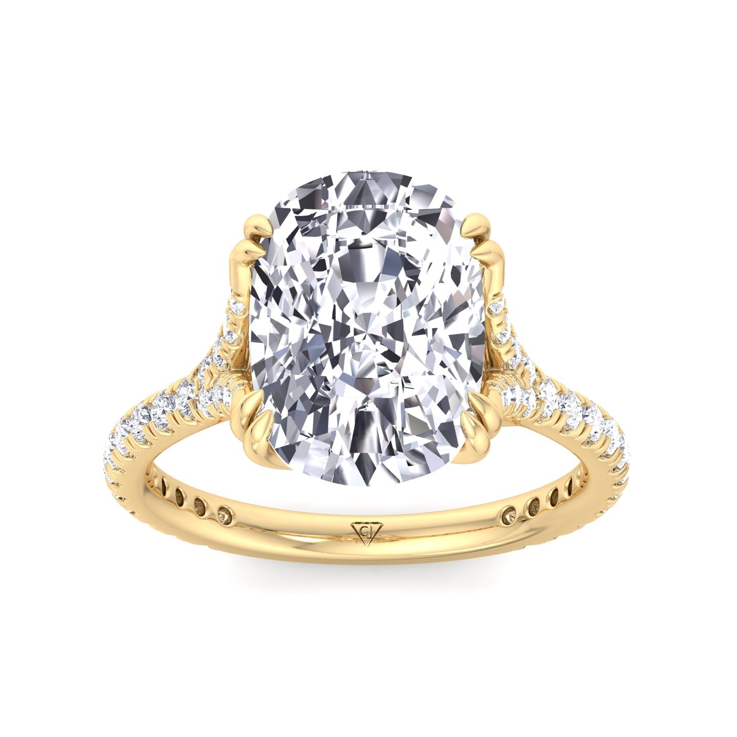 Augusta - Elongated Cushion Shape Double Claw Diamond Engagement Ring with Pave Band - Gem Jewelers Co
