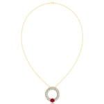 Round Shape Natural Diamond & Red Ruby Open Circle Pendant-1.25CT--Yellow Gold