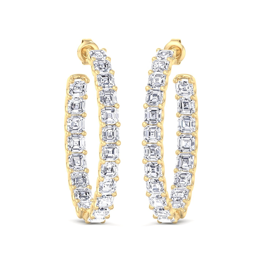 Inside Out Asscher Cut Natural Diamond Hoop Earrings Yellow Gold 14K 18K
