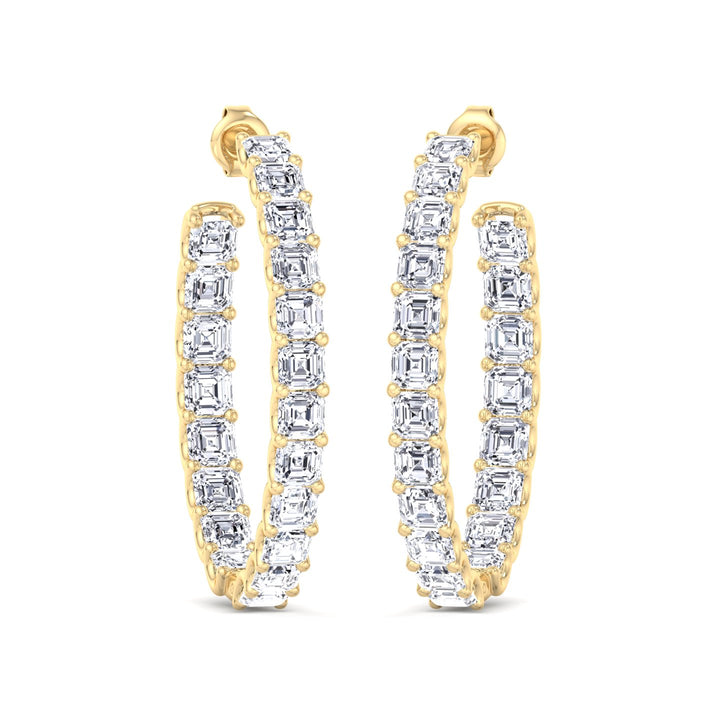 Inside Out Asscher Cut Natural Diamond Hoop Earrings Yellow Gold 14K 18K