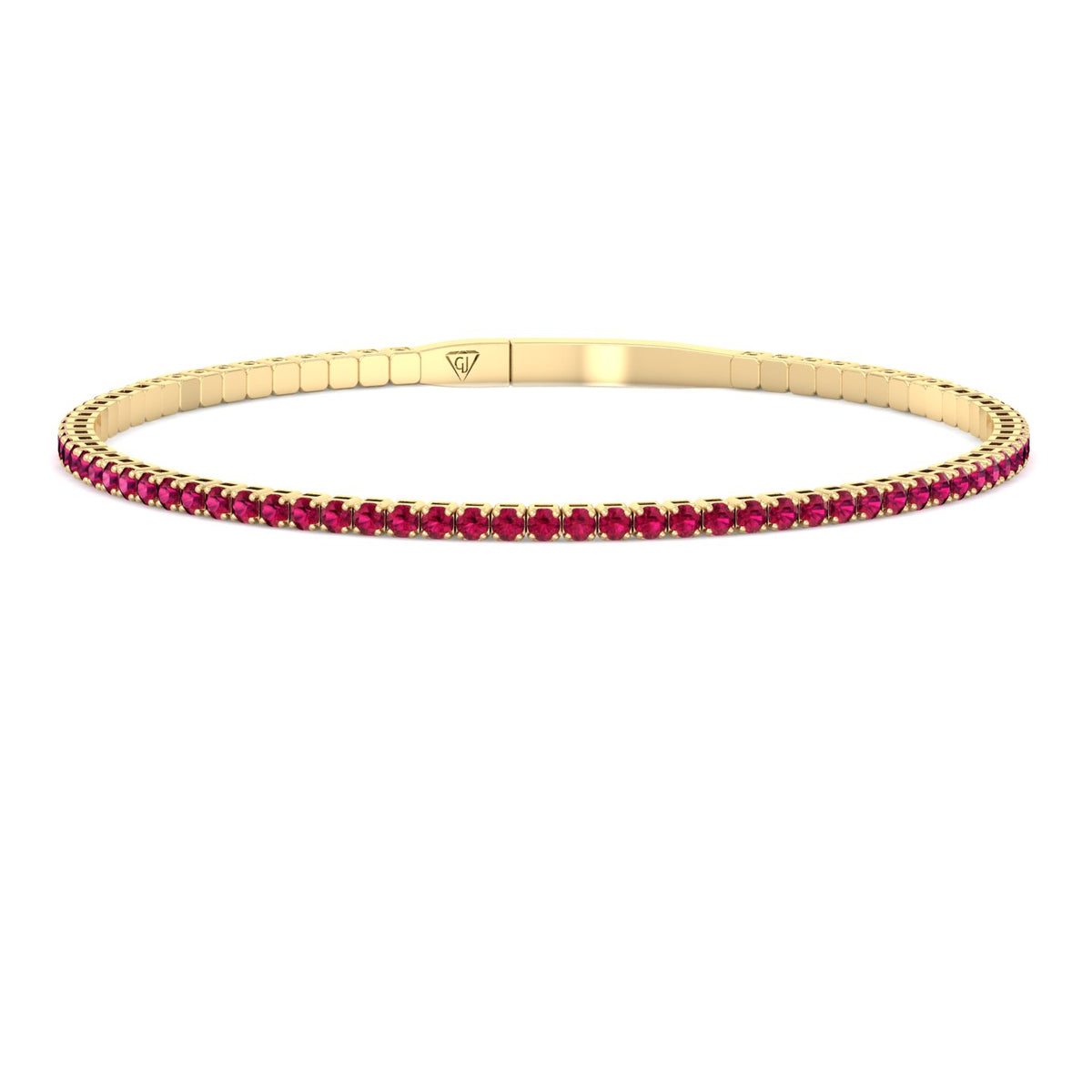 Rossa - Flexible Natural Red Ruby Bangle in 14K Yellow Gold - Gem Jewelers Co