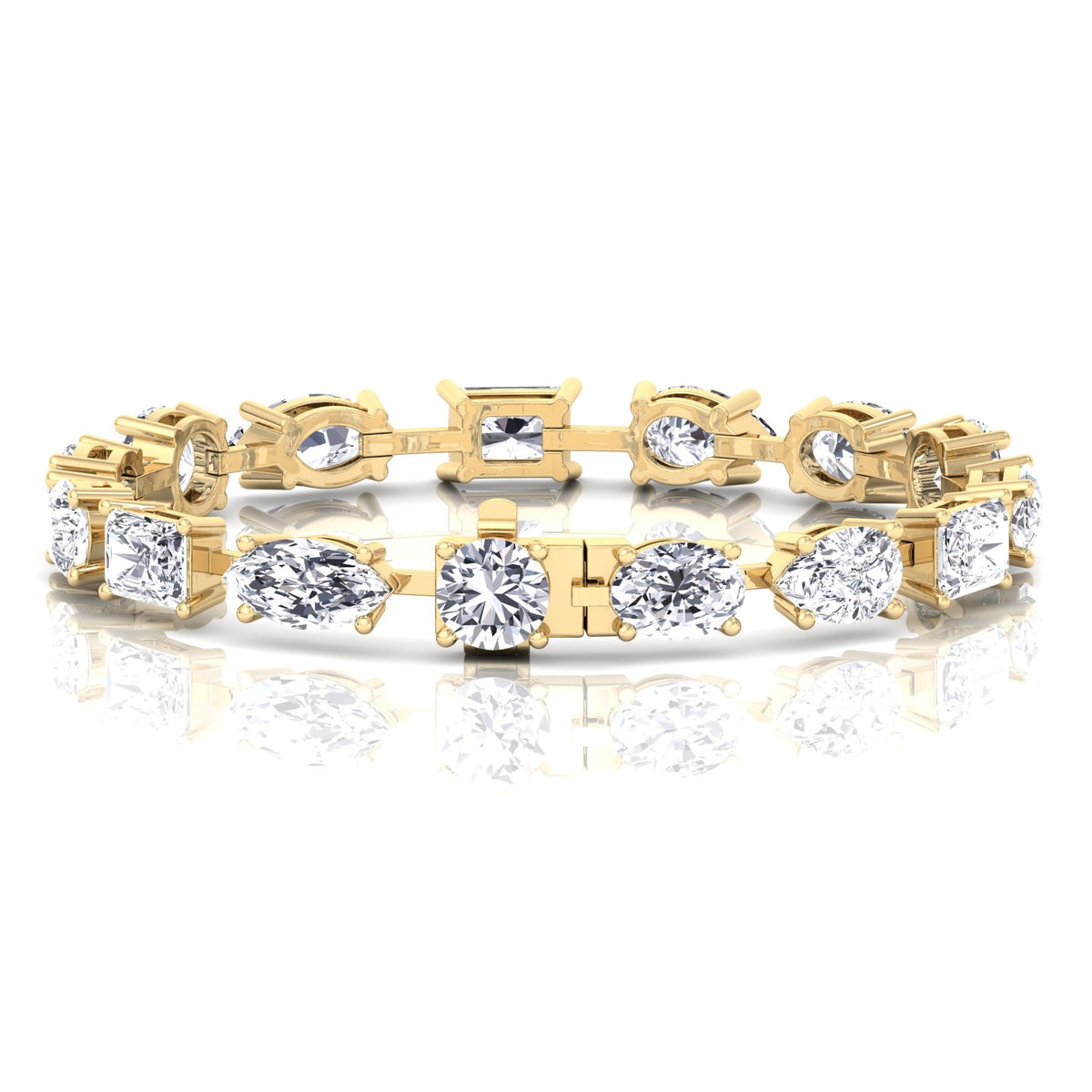 Mixed Shape Natural Diamond Tennis Bracelet Yellow Gold 14K 18K