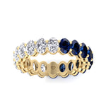 Eclair - Oval Shape Diamond and Blue Sapphire Eternity Band - Gem Jewelers Co