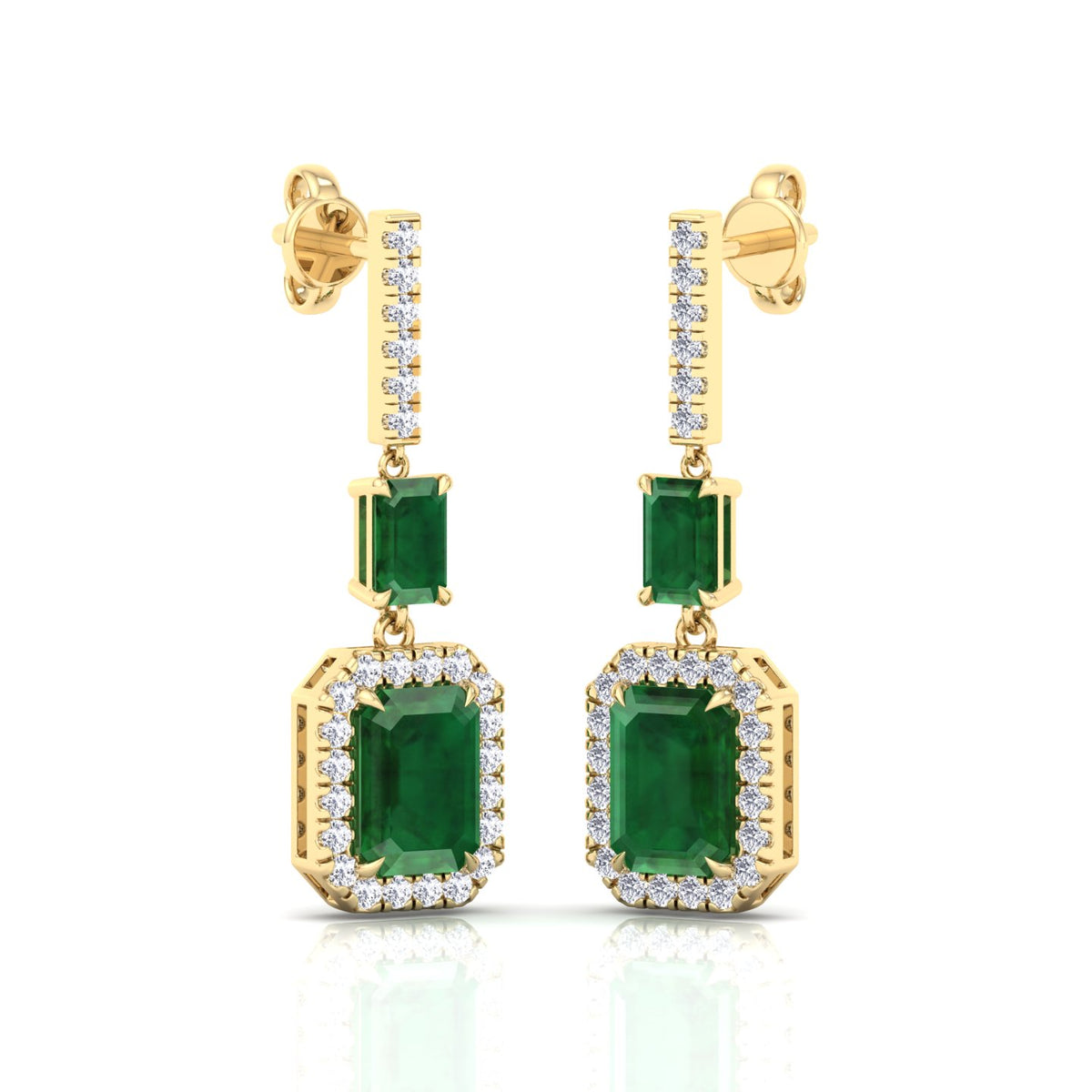 Natural Green Emerald & Diamond Drop Earrings-0.45CTW-14K-18K-Yellow Gold