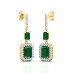 Natural Green Emerald & Diamond Drop Earrings-0.45CTW-14K-18K-Yellow Gold