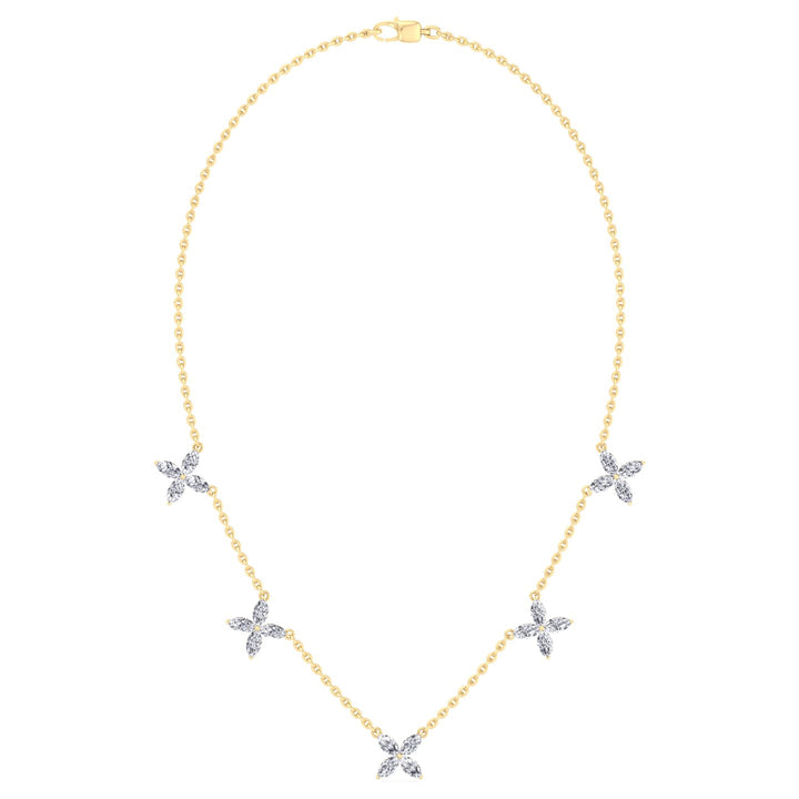 2CTW Marquise Shape Natural Diamond Station Flower Necklace