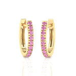 Natural Pink Sapphire Round Shape Huggie Hoop Earrings Yellow Gold 