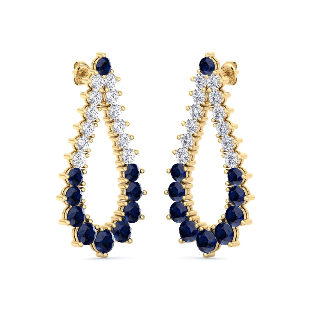 Natural Diamond & Blue Sappher Teardrop Shape Fashion Earrings