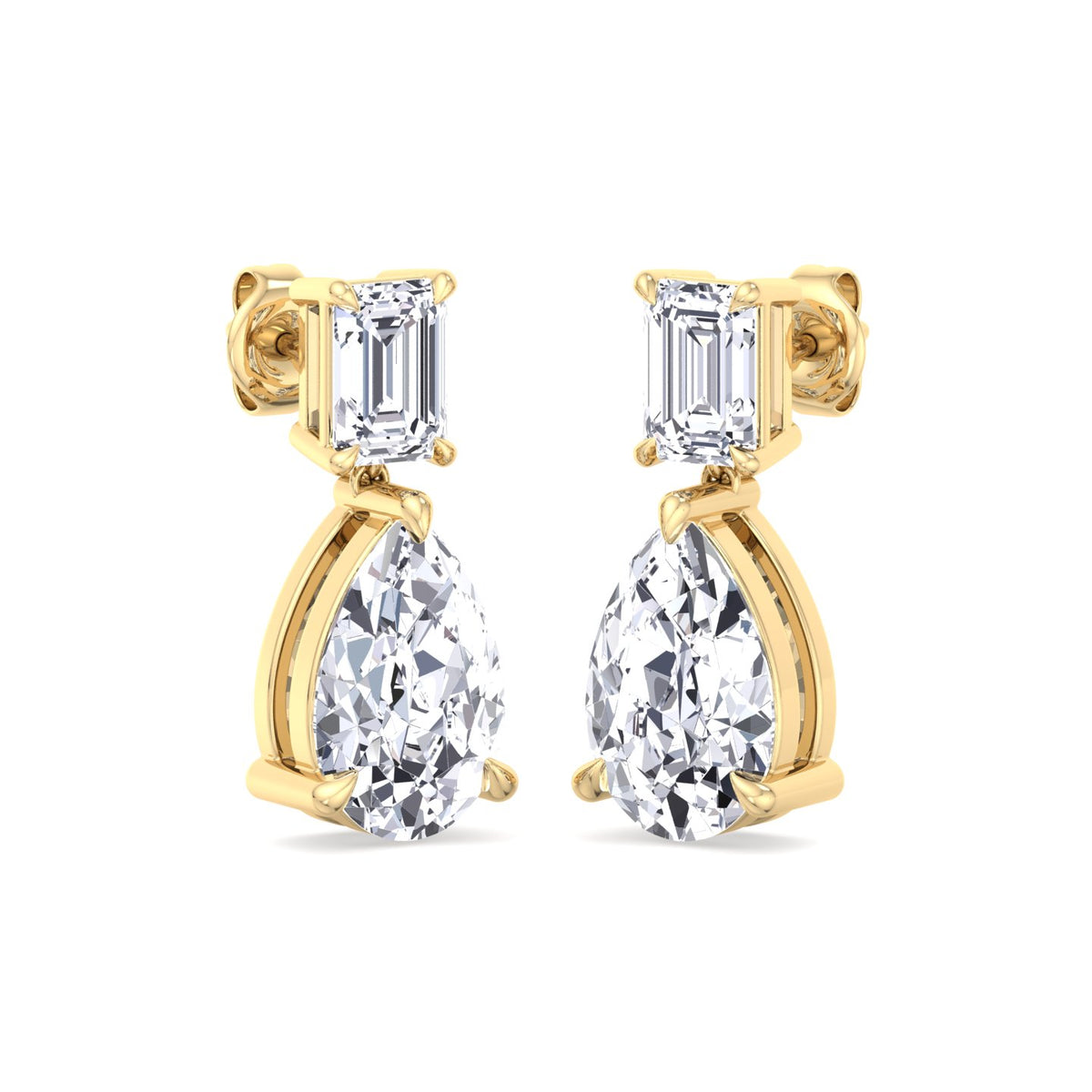 Emerald and Pear Shape Natural Diamond Drop Earrings Yellow Gold 14K 18K
