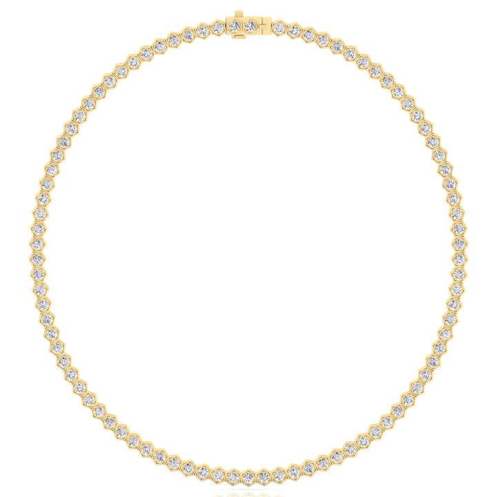 Hexagonal Bezel Set Natural Diamond Tennis Necklace Yellow Gold, 4ct, 8ct, 10.5ct