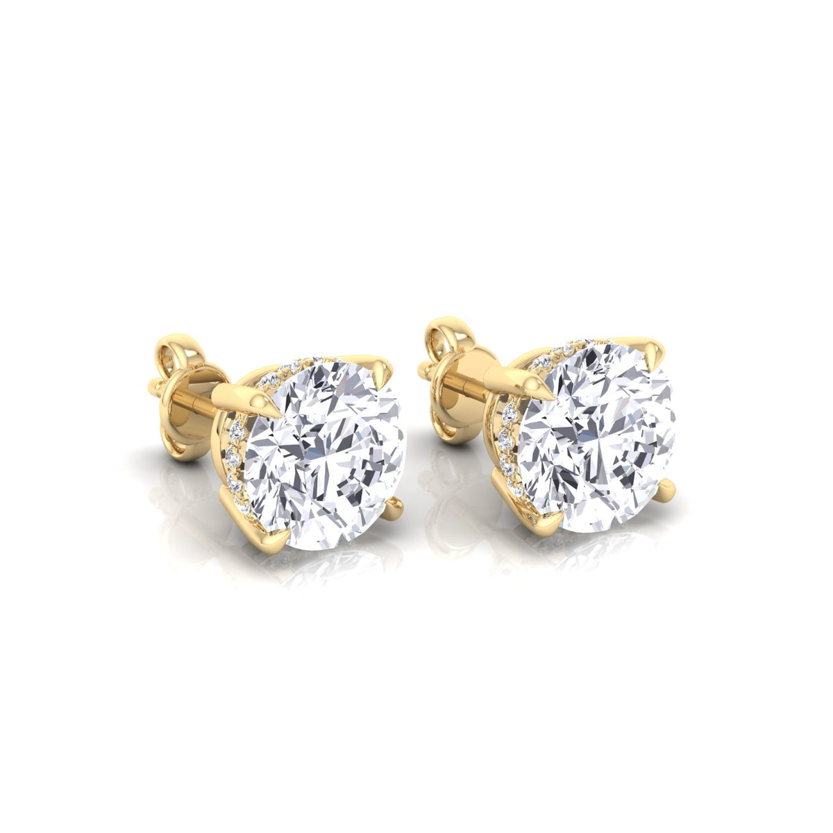 Invisible Halo Natural Diamond Studs-14K-18K-Yellow Gold