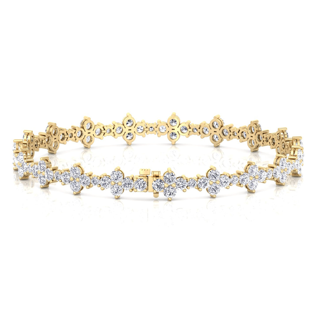 Round Floral Style Natural Diamond Tennis Bracelet YG 2