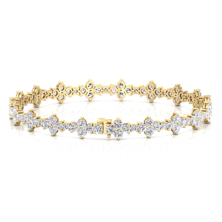 Round Floral Style Natural Diamond Tennis Bracelet YG 2