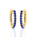Natural Blue Sapphire Round Shape Huggie Hoop Earrings Yellow Gold 14K