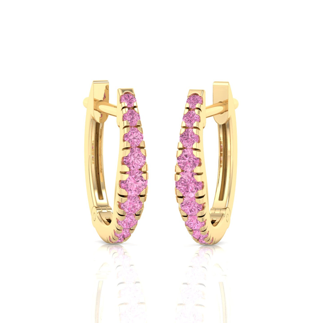 Natural Pink Sapphire Graduated Round Shape Huggie Hoop Earrings YG 2