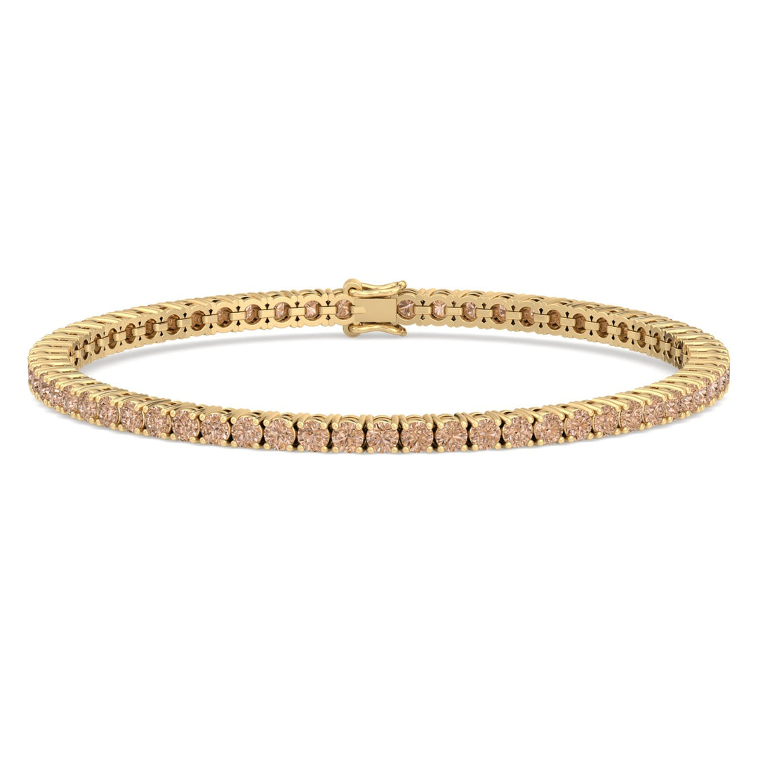 4 Prong Champagne Diamond Tennis Bracelet 18K Solid Gold