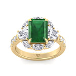Anzola - Emerald Shape Green Emerald Engagement Ring with Marquise, Trapezoid, and Round Side Stones - Gem Jewelers Co
