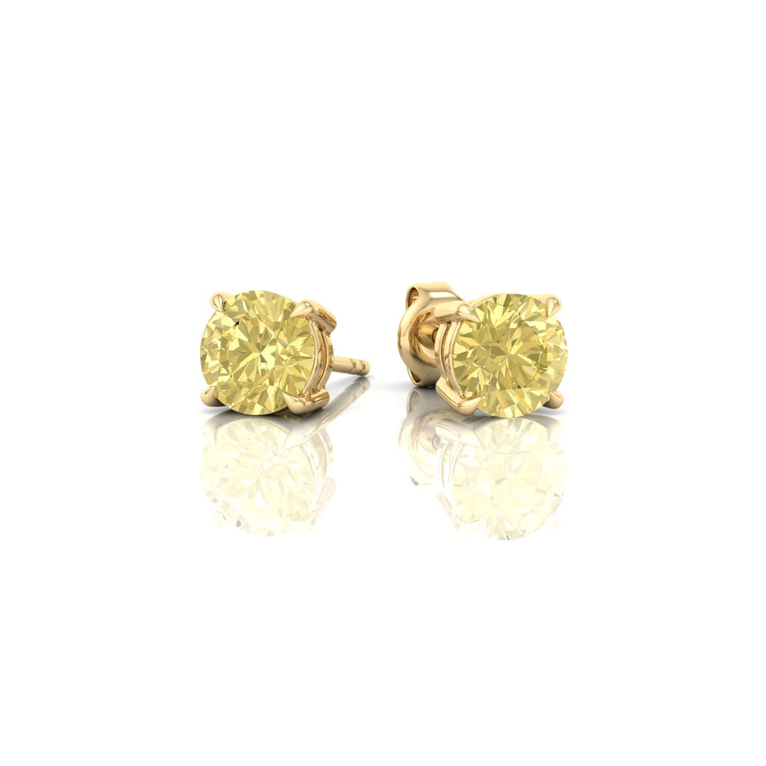 Fancy Yellow Round Cut Natural Diamond Earrings Yellow Gold 14K 