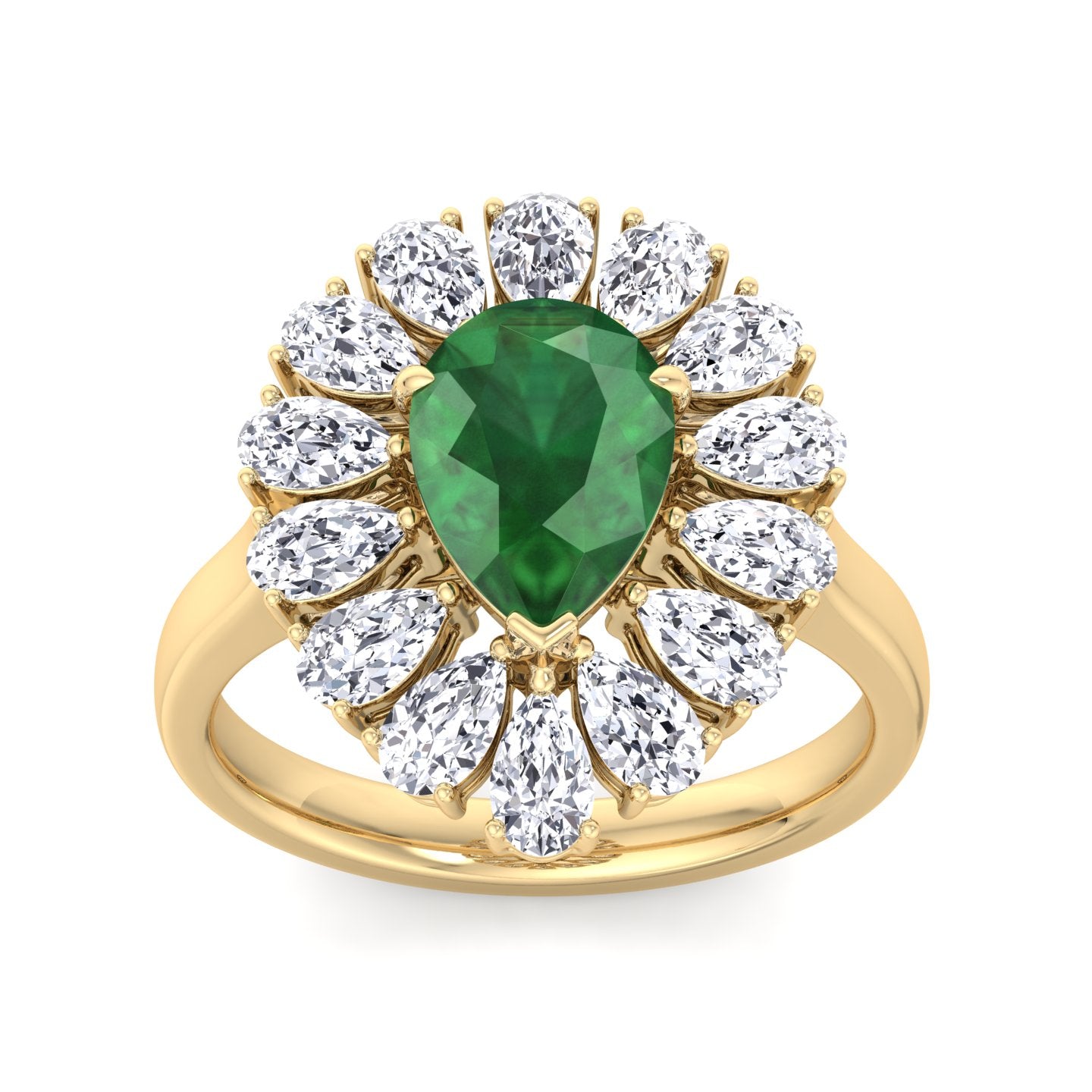 Sabrina - Pear Shape Green Emerald Engagement Ring with Pear Shape Diamond Halo - Gem Jewelers Co