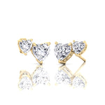 Double Heart Natural Diamond Studs-Yellow Gold-14K-18K-1CT