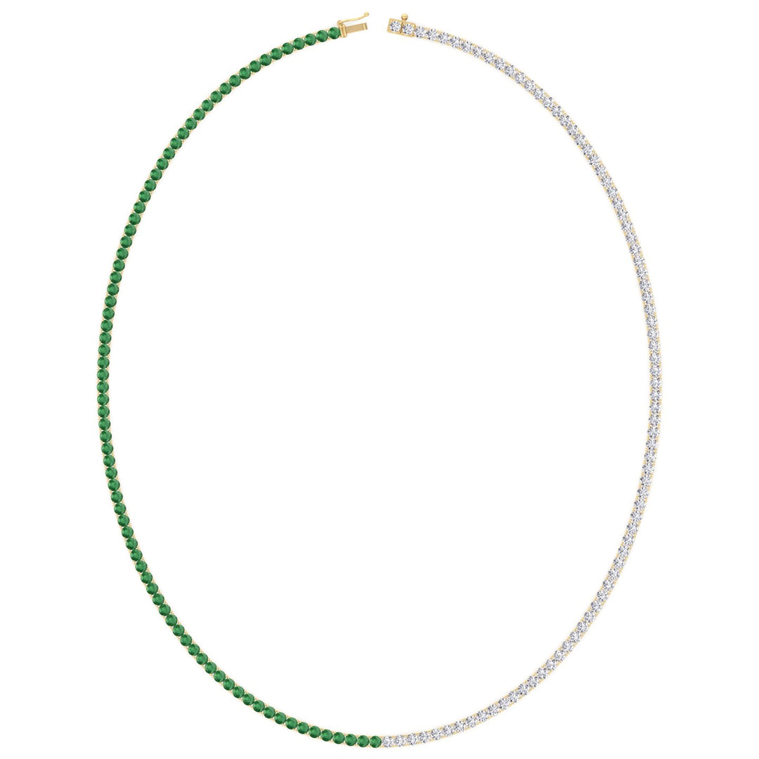 Natural Half Green Emerald and Diamond Tennis Necklace Yellow
