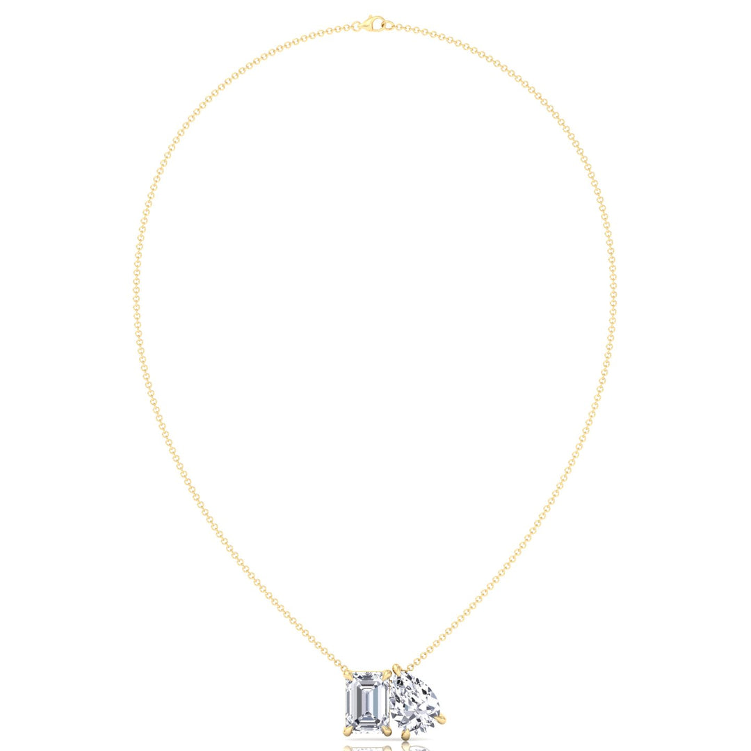Toi Et Moi Pear & Emerald Cut Natural Diamond Pendant-14K-18K-Yellow Gold