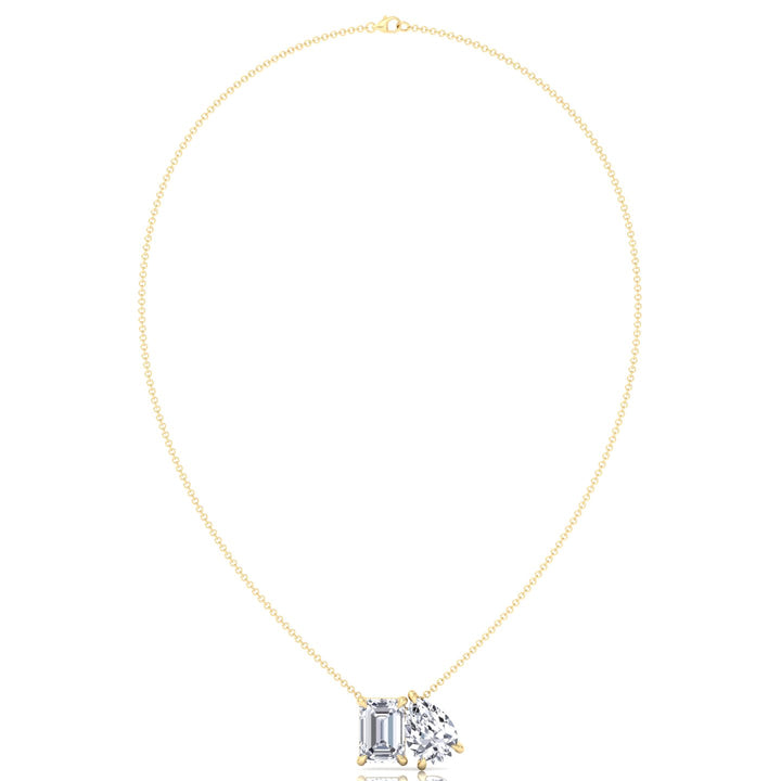 Toi Et Moi Pear & Emerald Cut Natural Diamond Pendant-14K-18K-Yellow Gold