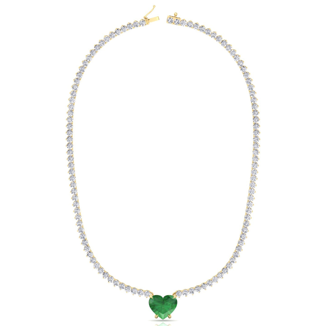 13CT T.W. 3-Prong Tennis Necklace with Green Emerald Heart Shape Pendant