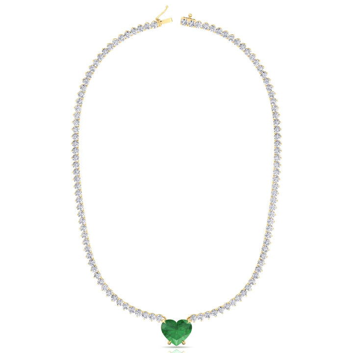 13CT T.W. 3-Prong Tennis Necklace with Green Emerald Heart Shape Pendant