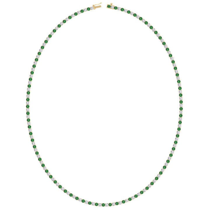 Alternating Green Emerald and Natural Diamond Tennis Necklace