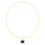Oval Shape Natural Blue Sapphire and Diamond Halo Pendant in Omega Chain Yellow Gold 14K 18K