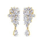 Cluster Marquise and Pear Shape Natural Diamond Drop Earrings Yellow Gold 14K 18K