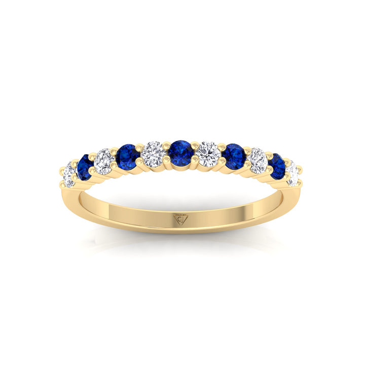 0.70CT Round Alternating Natural Blue Sapphire and Diamonds Halfway Eternity Band