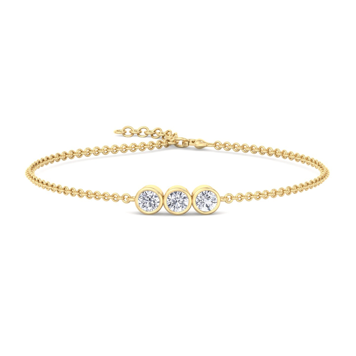 Palmira - Three Stone Bezel Set Natural Diamond Rolo Chain Bracelet - Gem Jewelers Co