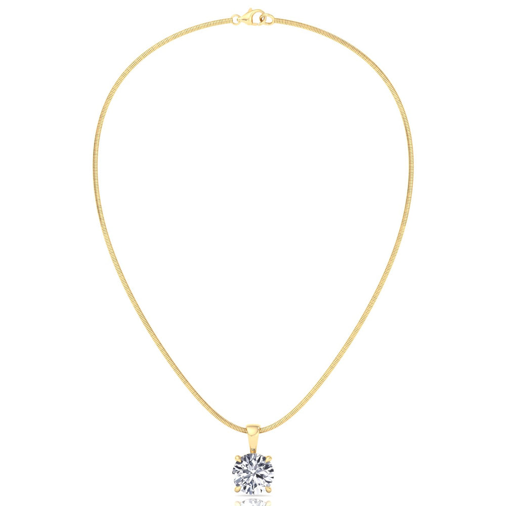 Round Shape - Natural Diamond Necklace Pendant-  on Luxe Omega Chain - 14K-Yellow Gold